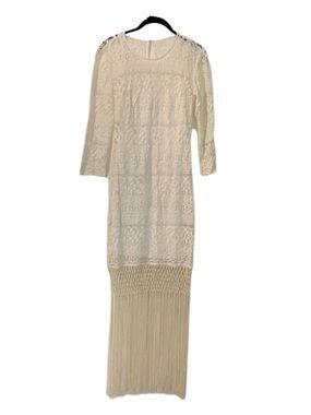 🔥 𝅺GUESS Ivory Lace Macrame Fringe Maxi Dress 🔥